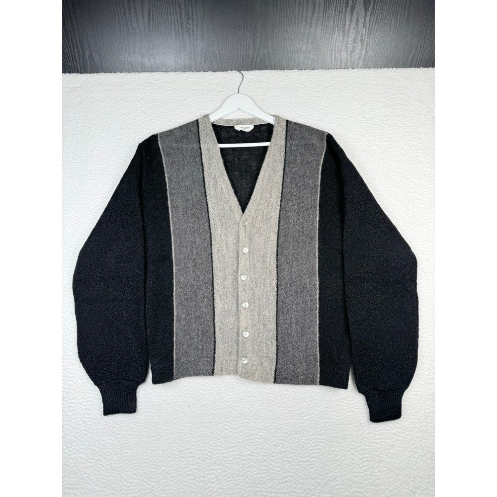 Vintage 60s Mohair Wool Cardigan Striped Black - Men's M/L